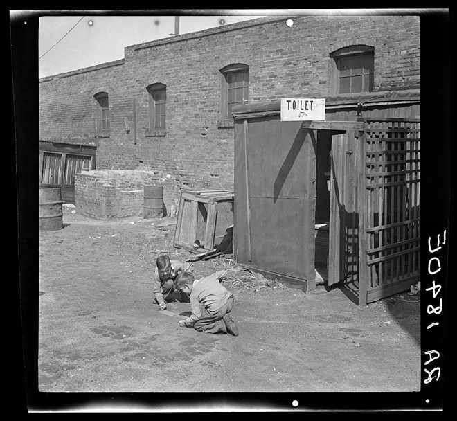 Boys Playing Marbles in an Alley